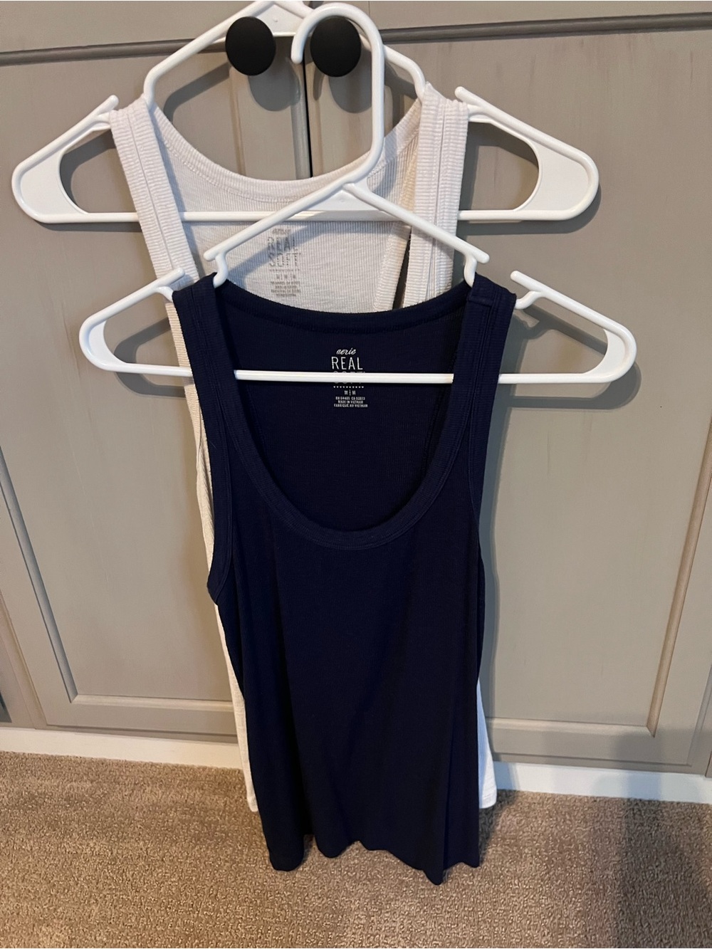 Aerie areal Soft Navy and off white ribbed Tanks-medium